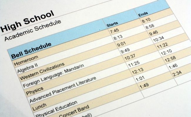 example of a high school student schedule