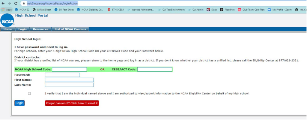 NCAA Eligibility Center School Portal