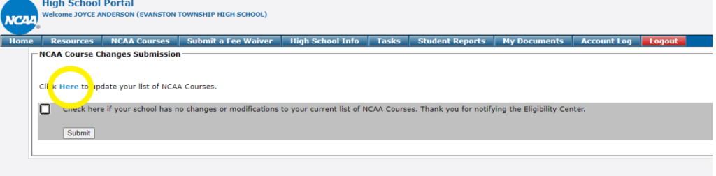 NCAA Courses Update #1