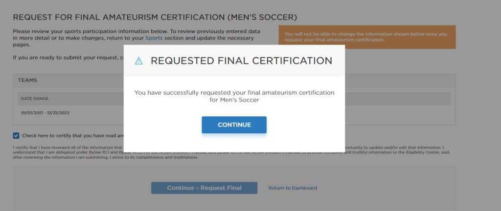 NCAA Amateurism Certification Step 2D